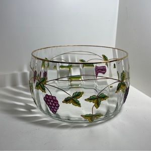 Cloisonne Enamel Raised Grape & Leaves Gold Trim Rib Design Crystal Bowl Romaina
